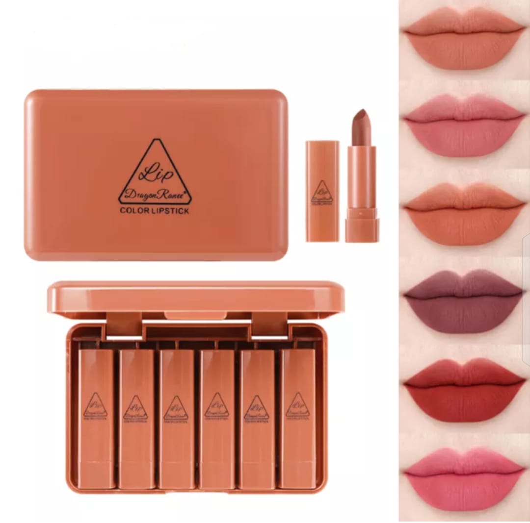 6PCS Matte Brown Velvet Lipstick Mini Nude Makeup Lip Kit Set –